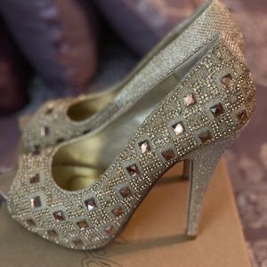 Peep toe pumps Gold Glitter